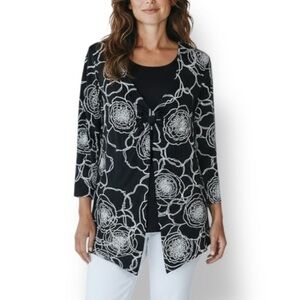 4/$20 Sag Harbor Faux Layer Floral Long Sleeve Stretch Top Medium